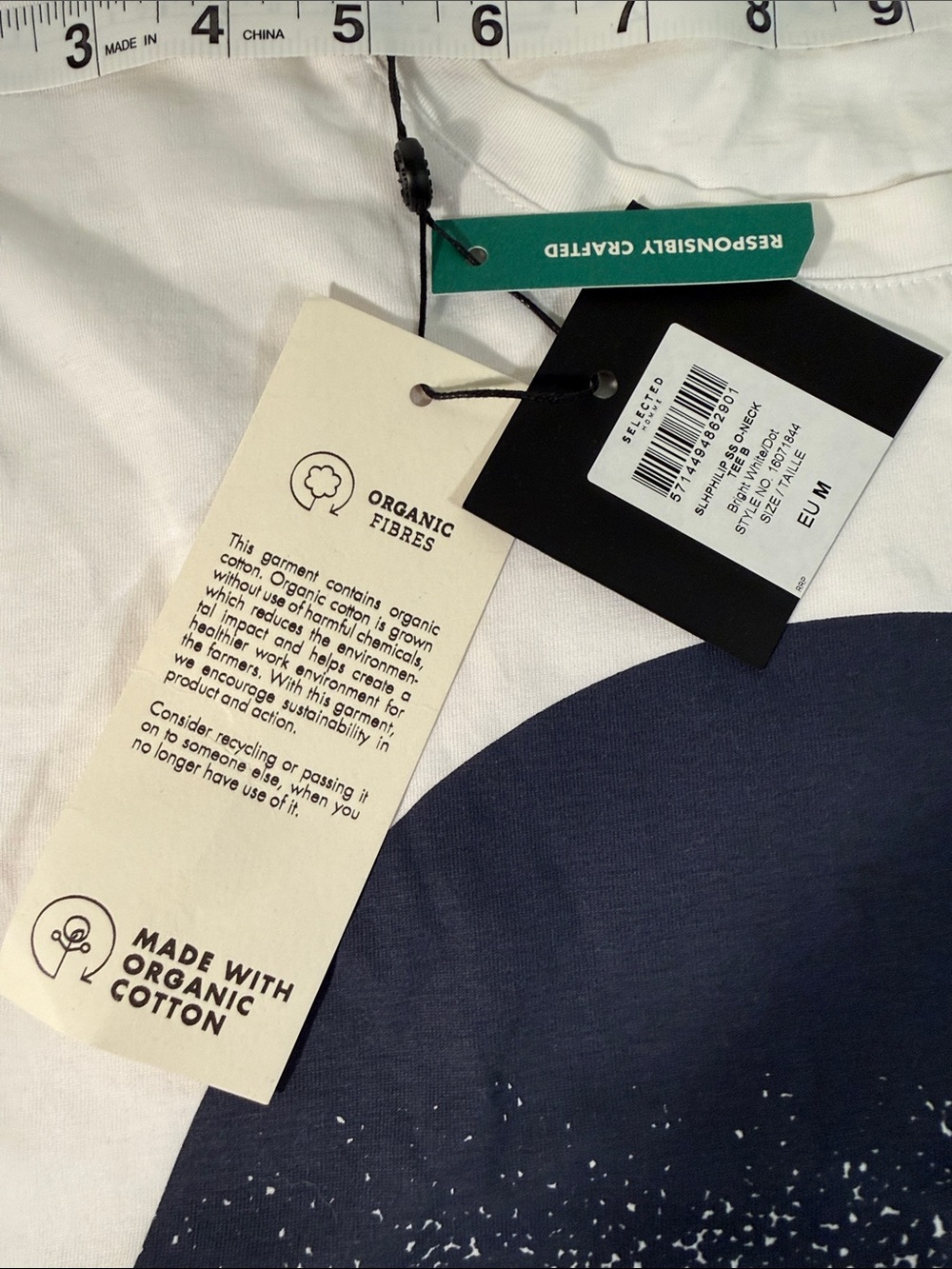 Selected Homme, White Graphic Dot Circle Cotton T-Shirt - Picture 5 of 9
